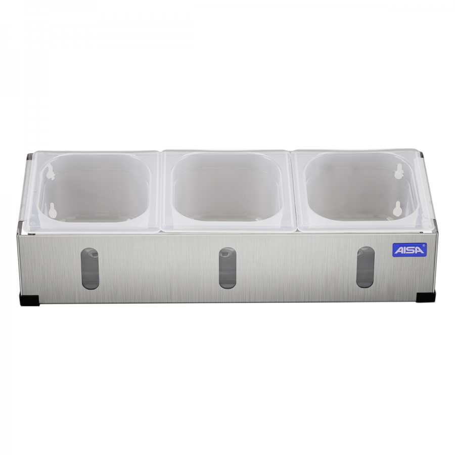 Condimentadora Pizzarola Inox 3 Cubas Acrílico Tampa Individual - Aisa